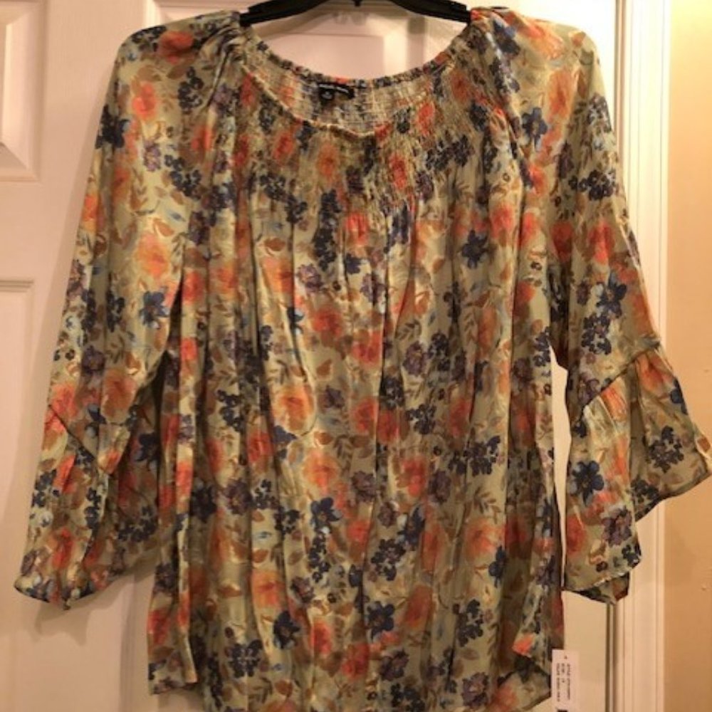 Zac & Rachel Floral Peasant Blouse, 1x, NWOT